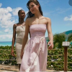 3X PINK STRAPLESS J. CREW SUMMER SMOCKED LINEN MIDI DRESS XXXL NWT